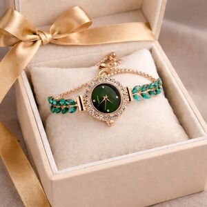 Watch Women Green Leaves and‎ Face with Gold